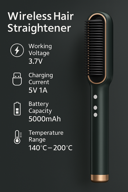 HavenGlow 2-in-1 Cordless Straightening Brush | Portable USB Hair Styler